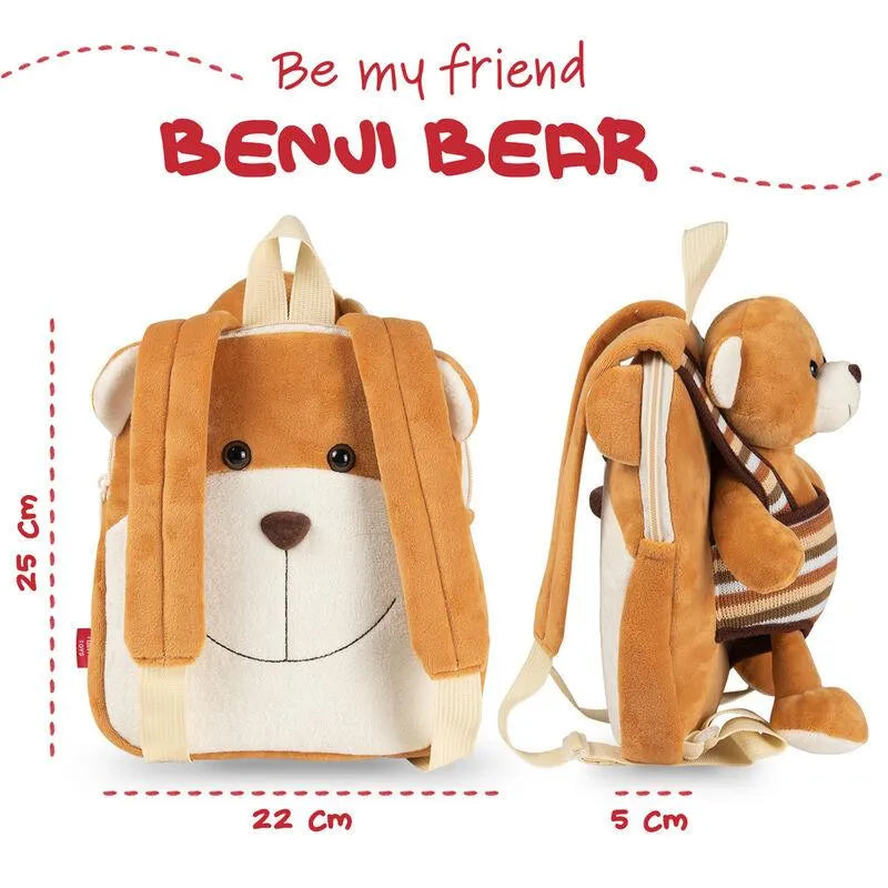 Benji Bear Kids Preschool reversible Backpack with plush toy 25cm - Perletti - Ginga Toys