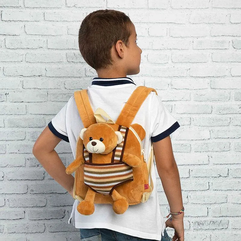 Benji Bear Kids Preschool reversible Backpack with plush toy 25cm - Perletti - Ginga Toys