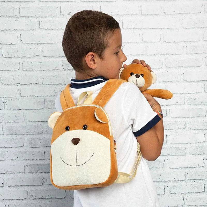 Benji Bear Kids Preschool reversible Backpack with plush toy 25cm - Perletti - Ginga Toys