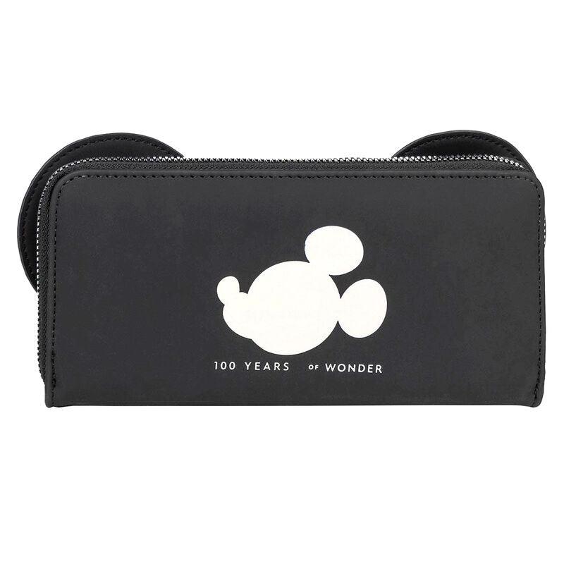 Disney Mickey 100th Anniversary Black Zip Around Wallet - Cerda - Ginga Toys