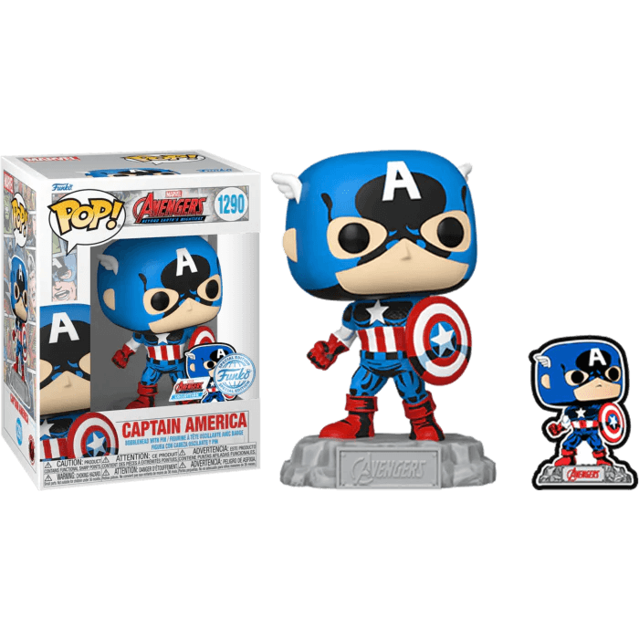 Funko Pop! The Avengers Captain America Exclusive Figure / Enamel Pin #1290 - Funko - Ginga Toys