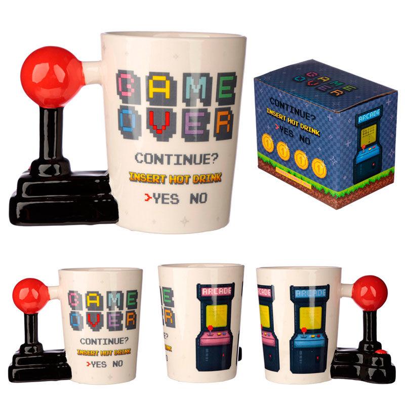 Game Over Joystick with Arcade Decal Ceramic Shaped Handle Mug - Puckator - Ginga Toys