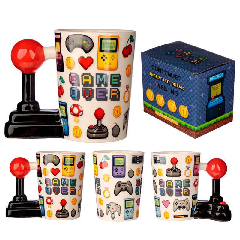 Game Over Joystick with Pixel Decal Ceramic Shaped Handle Mug - Puckator - Ginga Toys