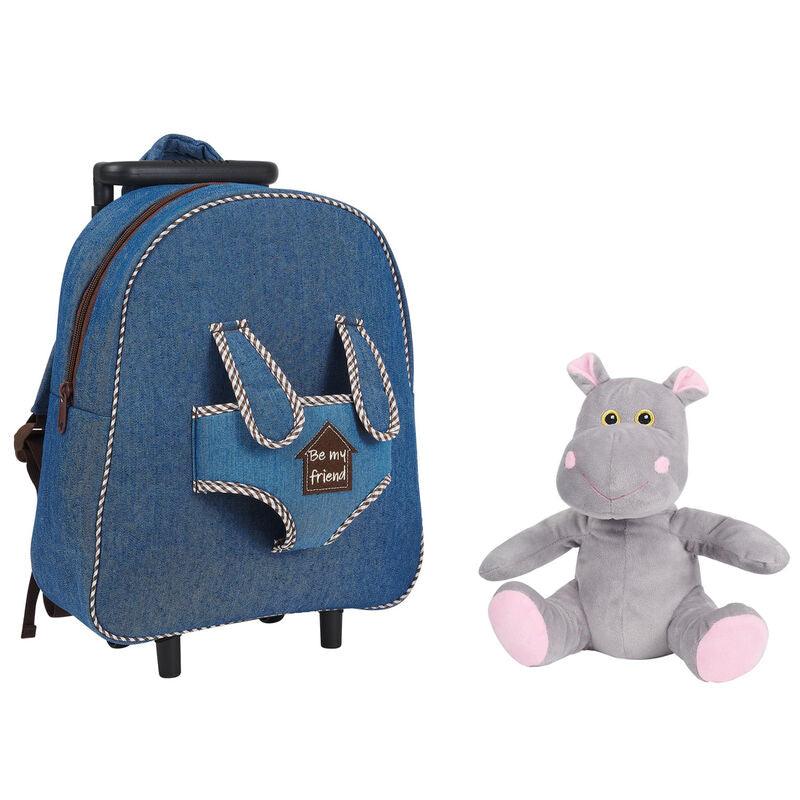 Holly Hypopotamo Kids School Trolley Backpack with plush toy 38cm - Perletti - Ginga Toys