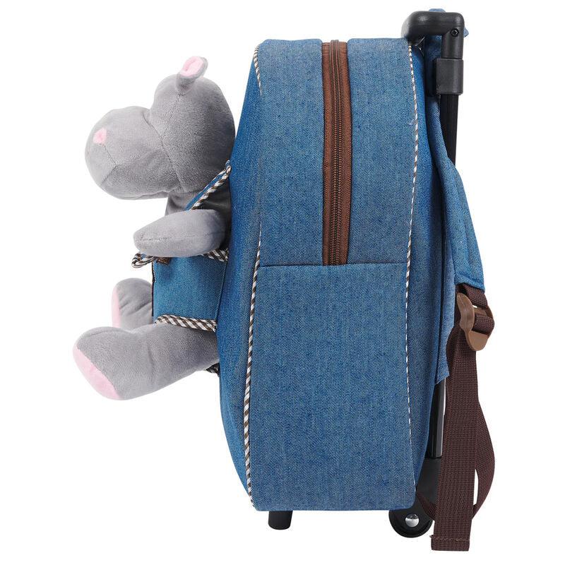 Holly Hypopotamo Kids School Trolley Backpack with plush toy 38cm - Perletti - Ginga Toys