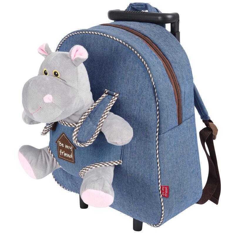 Holly Hypopotamo Kids School Trolley Backpack with plush toy 38cm - Perletti - Ginga Toys