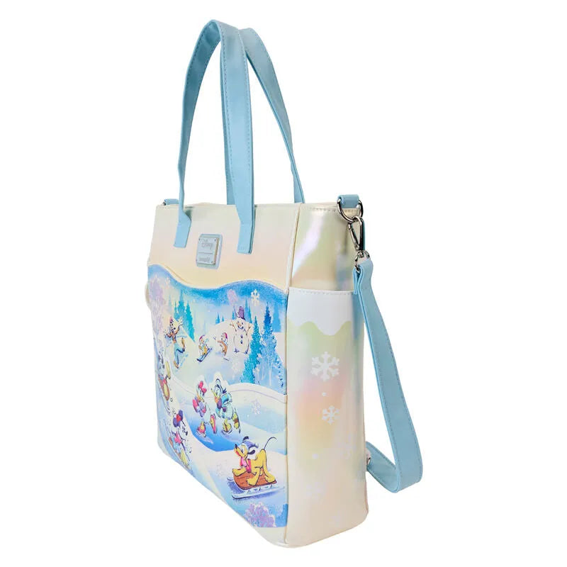 Loungefly Disney Mickey & Friends Winter Wonderland Scene Convertible Backpack & Tote Bag - Ginga Toys