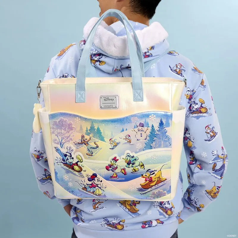 Loungefly Disney Mickey & Friends Winter Wonderland Scene Convertible Backpack & Tote Bag - Ginga Toys