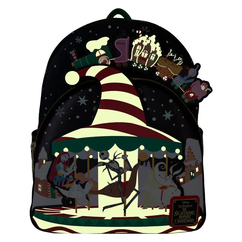 Loungefly Disney The Nightmare Before Christmas Candy Cane Carousel Glow Mini Backpack - Ginga Toys