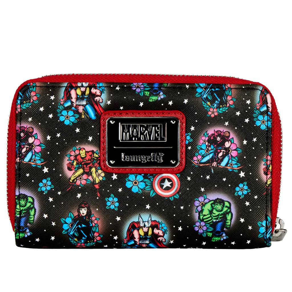 Loungefly Marvel Avengers Floral Tattoo Zip Around Wallet - Loungefly - Ginga Toys