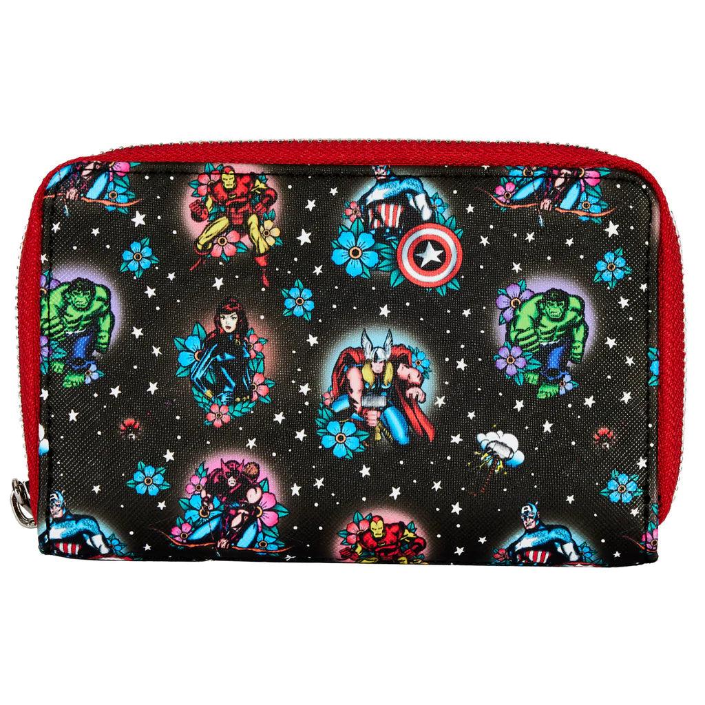 Loungefly Marvel Avengers Floral Tattoo Zip Around Wallet - Loungefly - Ginga Toys