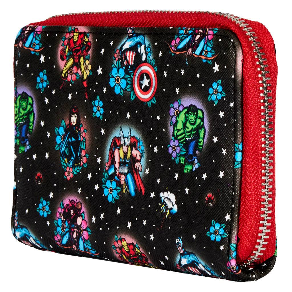 Loungefly Marvel Avengers Floral Tattoo Zip Around Wallet - Loungefly - Ginga Toys