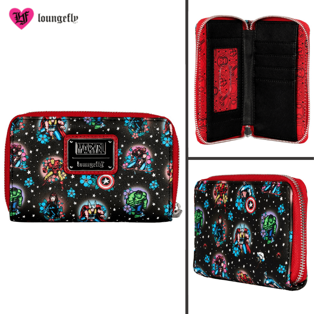 Loungefly Marvel Avengers Floral Tattoo Zip Around Wallet - Loungefly - Ginga Toys