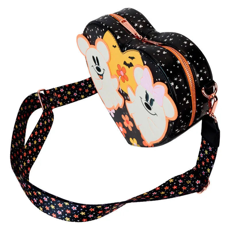 Loungefly Mickey & Minnie Floral Ghost Figural Heart Glow Crossbody Bag - Ginga Toys