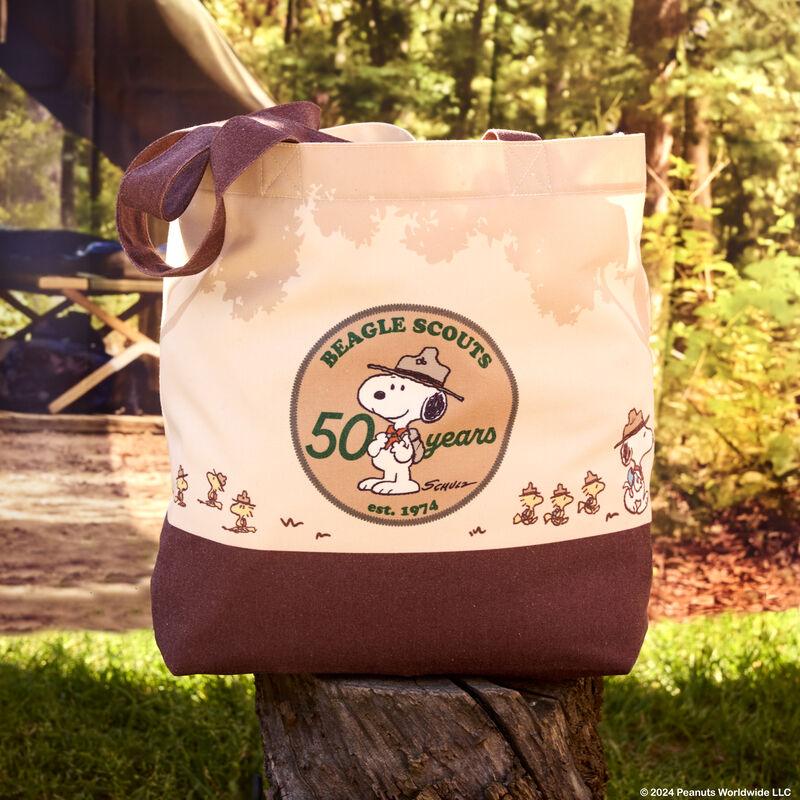 Loungefly Peanuts 50th Anniversary Snoopy's Beagle Scouts Canvas Tote Bag - Ginga Toys