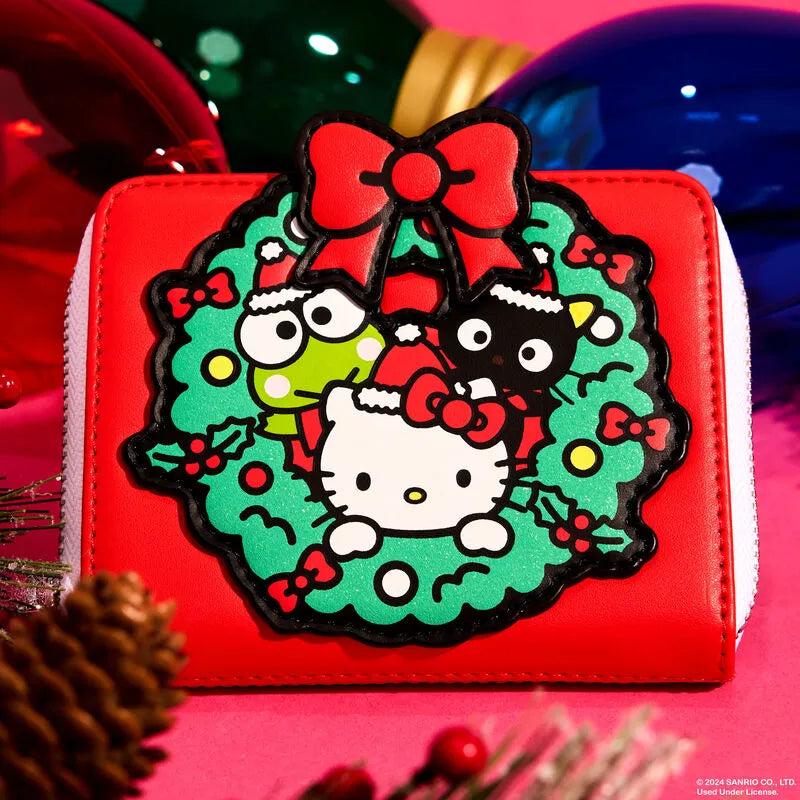 Loungefly Sanrio Hello Kitty & Friends Holiday Wreath Zip Around Wallet - Ginga Toys