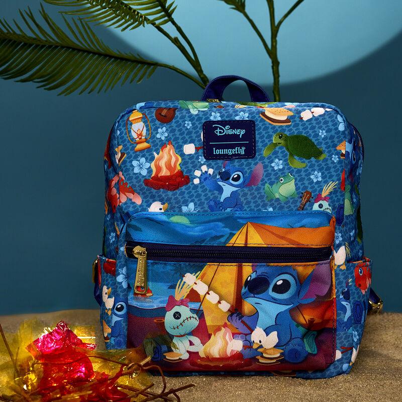 Loungefly Stitch Camping Cuties All-Over Print Nylon Square Mini Backpack - Ginga Toys