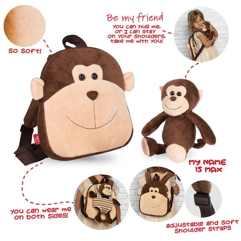 Max Monkey Kids Preschool reversible Backpack with plush toy 25cm - Perletti - Ginga Toys