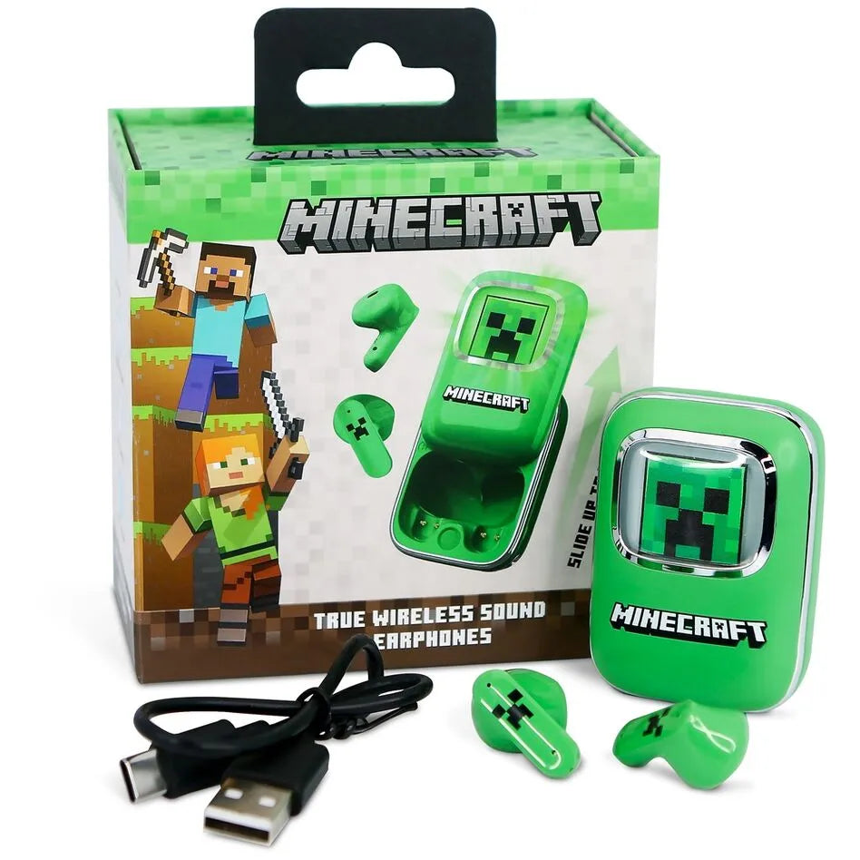 Minecraft Creeper Slide TWS Wireless Earphones - Earpods Green - Ginga Toys