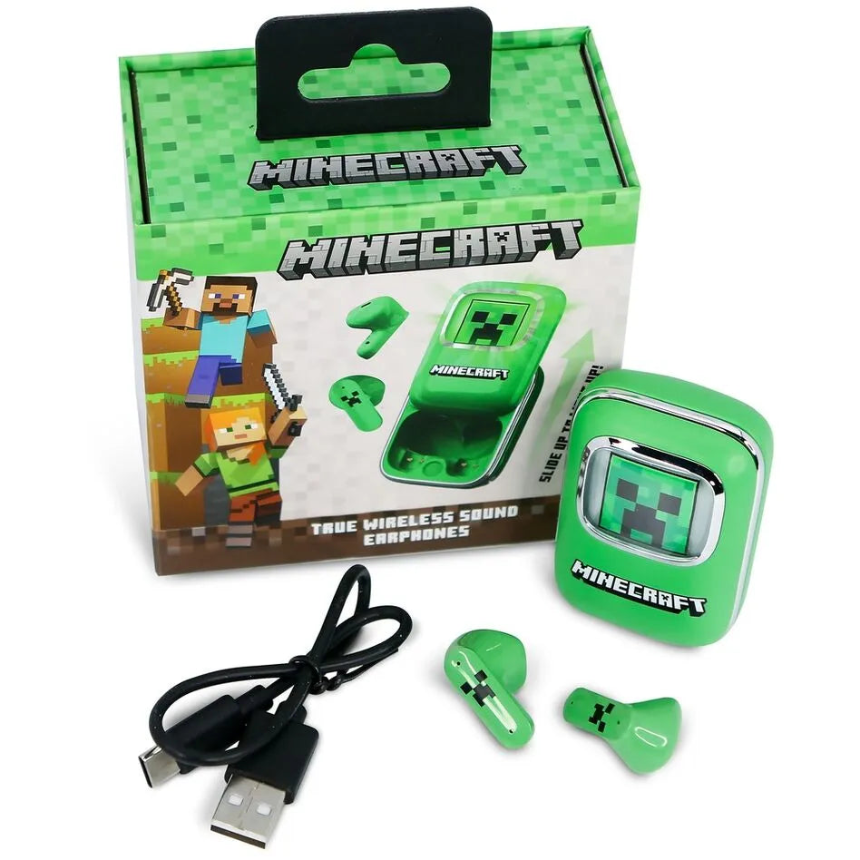 Minecraft Creeper Slide TWS Wireless Earphones - Earpods Green - Ginga Toys