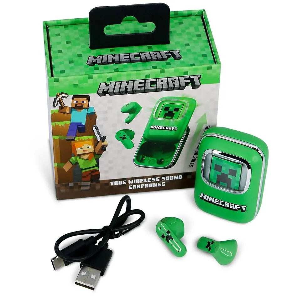 Minecraft Creeper Slide TWS Wireless Earphones - Earpods Green - Ginga Toys