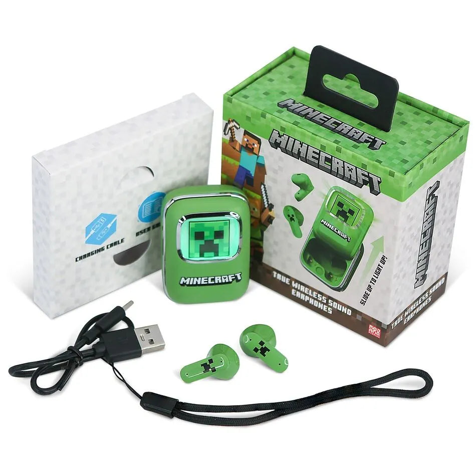 Minecraft Creeper Slide TWS Wireless Earphones - Earpods Green - Ginga Toys