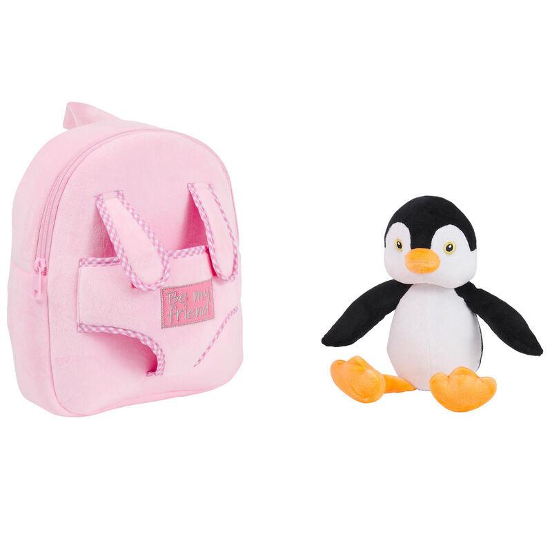 Peggie Penguin reversible Girls Pink backpack with plush toy 27cm - Perletti - Ginga Toys