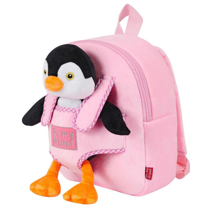 Peggie Penguin reversible Girls Pink backpack with plush toy 27cm - Perletti - Ginga Toys